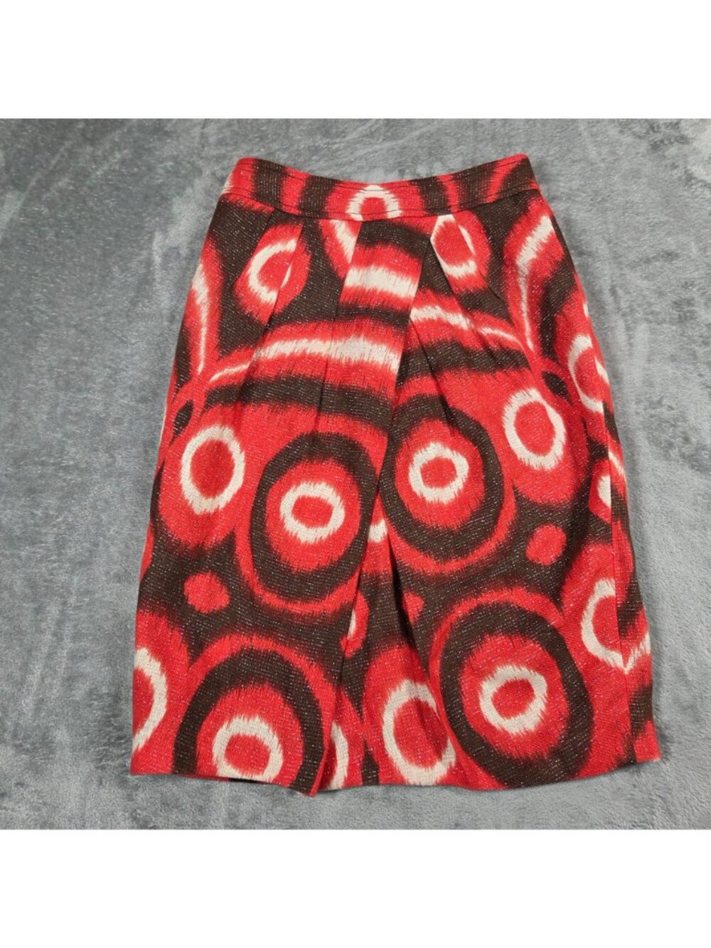 Tory Burch Skirt 0 Red Brown Geometric Tribal Linen Metallic Party Office - Picture 2 of 8